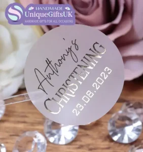 Custom Name and Date Christening Foiled Stickers Matte Clear Foil