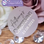 Custom Name and Date Christening Foiled Stickers Matte Clear Foil