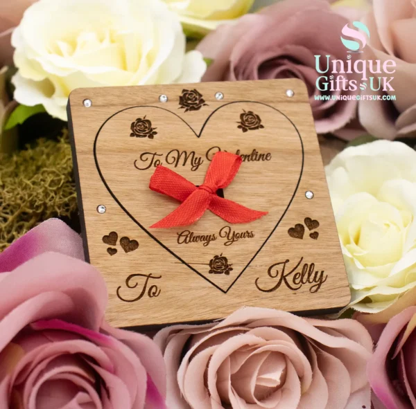 Wooden Engraved Valentines Card